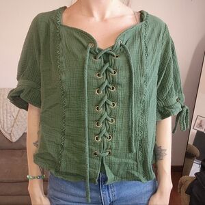 Scarlet Darkness Green Ren Lace Up Blouse Size 2XL